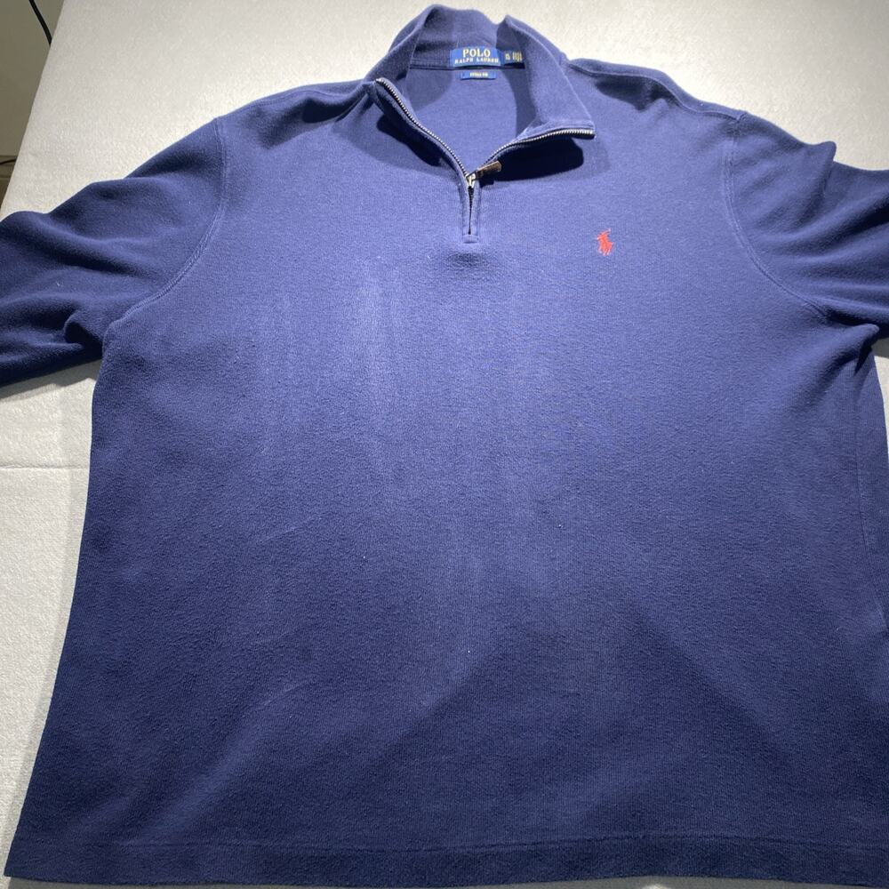 Polo Ralph Lauren 1/4 Zip Navy Blue Long Sleeve Estate Rib Tag Size Xl